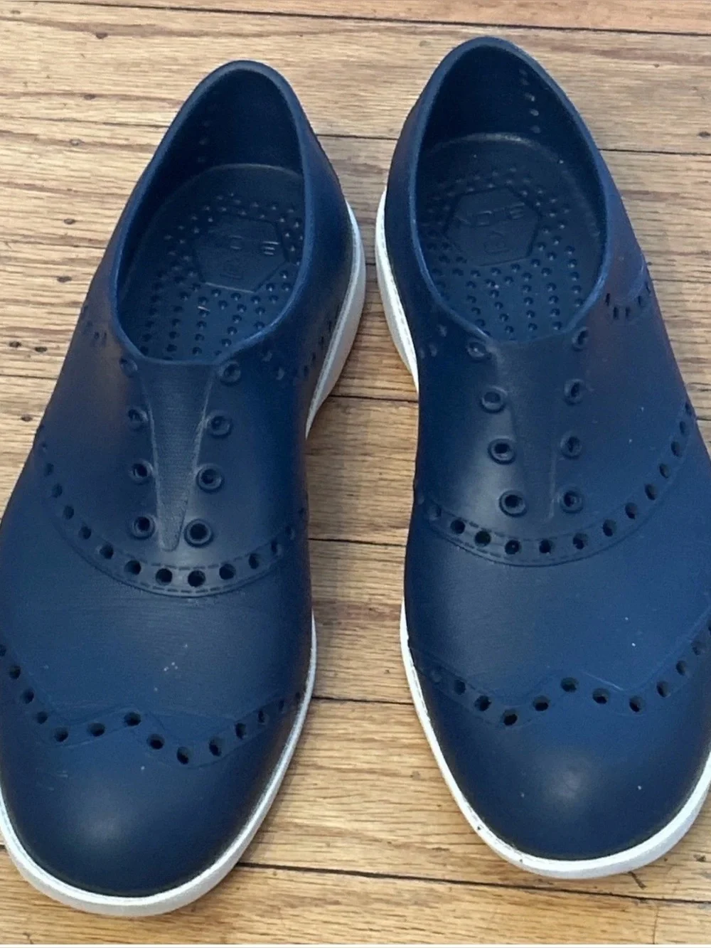 BIION Oxford Spikeless Golf Shoes Men 5 Women 7 Navy Blue White Slip On Wingtip